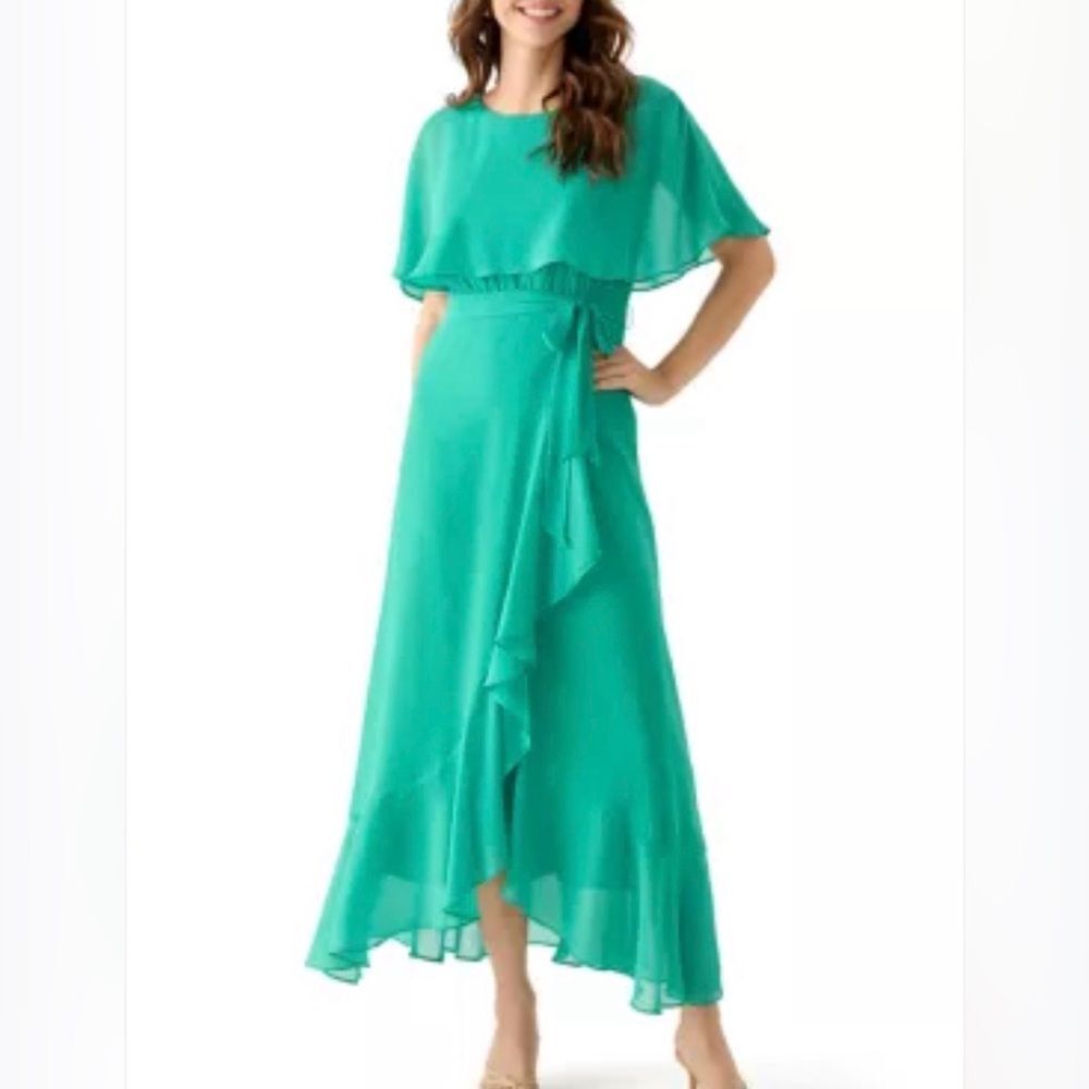 Maison Tara Women's Short Sleeve Crew Neck Chiffon Dress green size 12